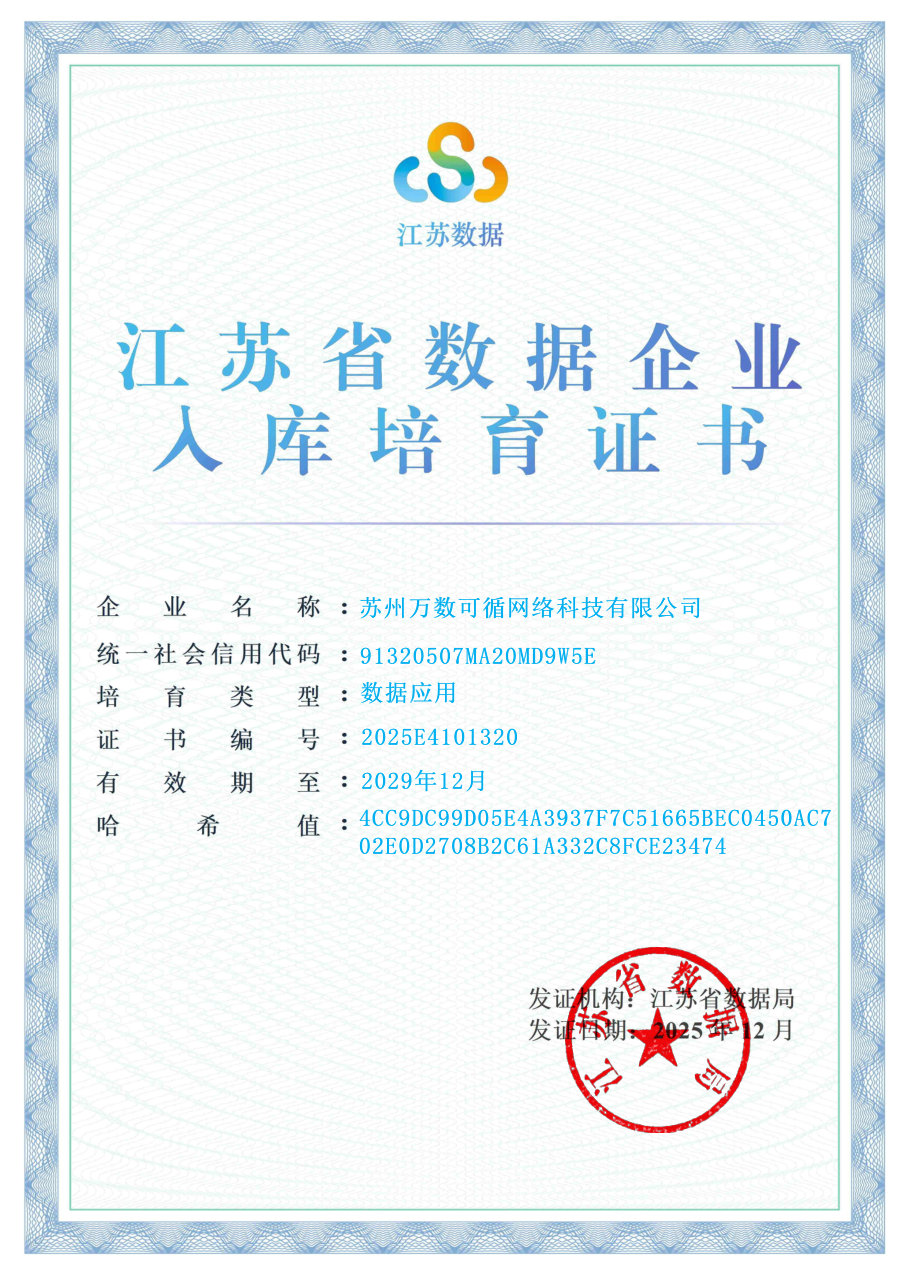数据企业证书 证书预览